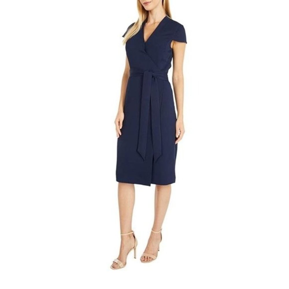 J. Crew Navy Wrap Sheath Midi Dress